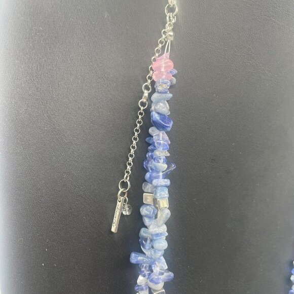 Kenneth Cole NY Blue Stone Chips Long Necklace Double Strand Layered 30-33 Inch - Picture 7 of 7